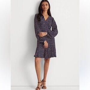 Lauren Ralph Lauren Georgette French Navy Pink Floral Fit and Flare Dress size 2
